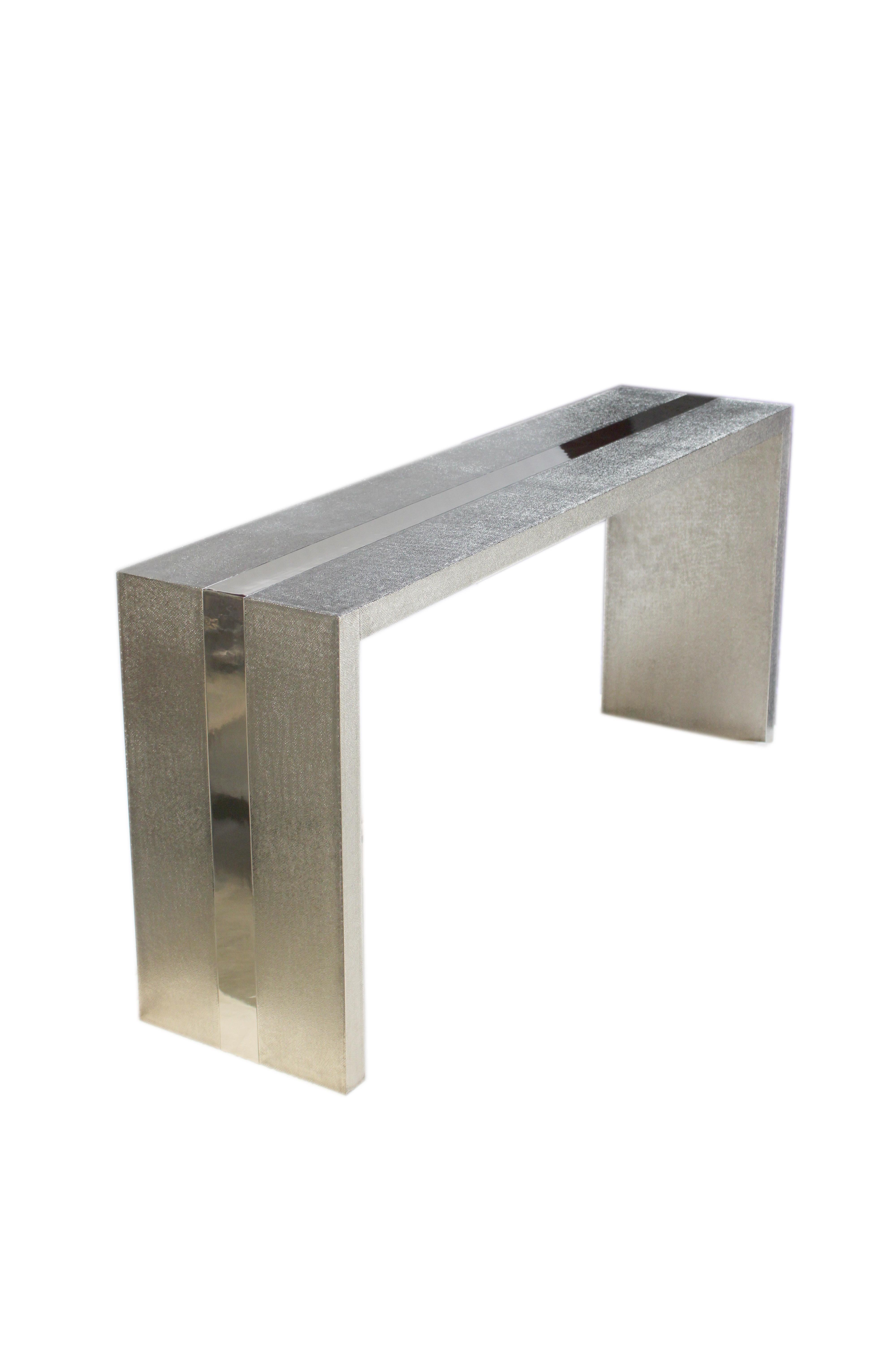 Art Deco Rectangular Console Tables Fine Hammered White Bronze by Alison Spear For Sale 5