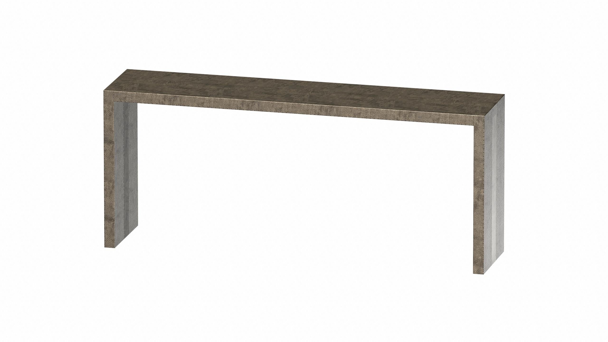 Art Deco Rectangular Console Tables Mid. Hammered Antique Bronze by Alison Spear For Sale 3