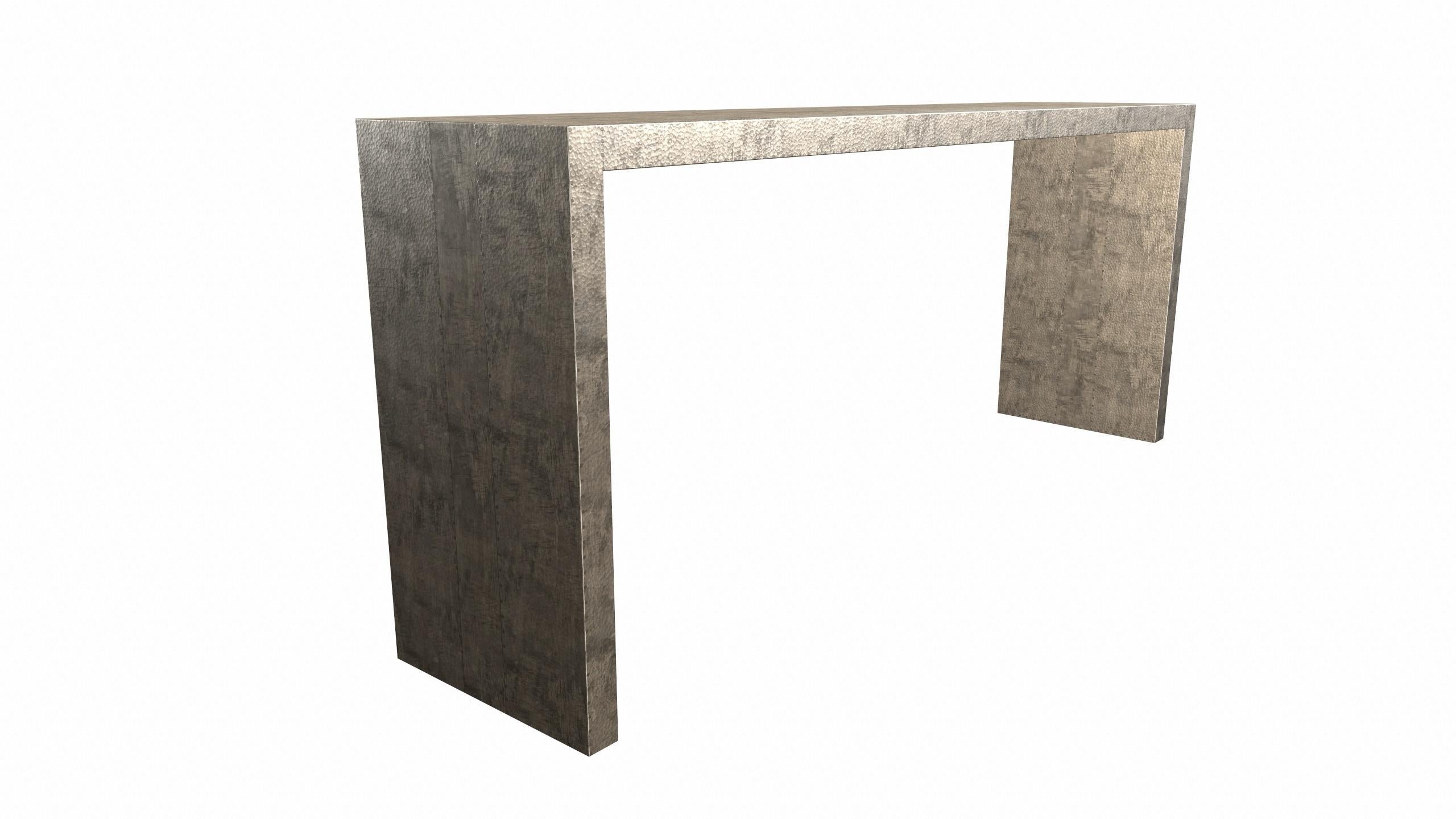 American Art Deco Rectangular Console Tables Mid. Hammered Antique Bronze by Alison Spear For Sale