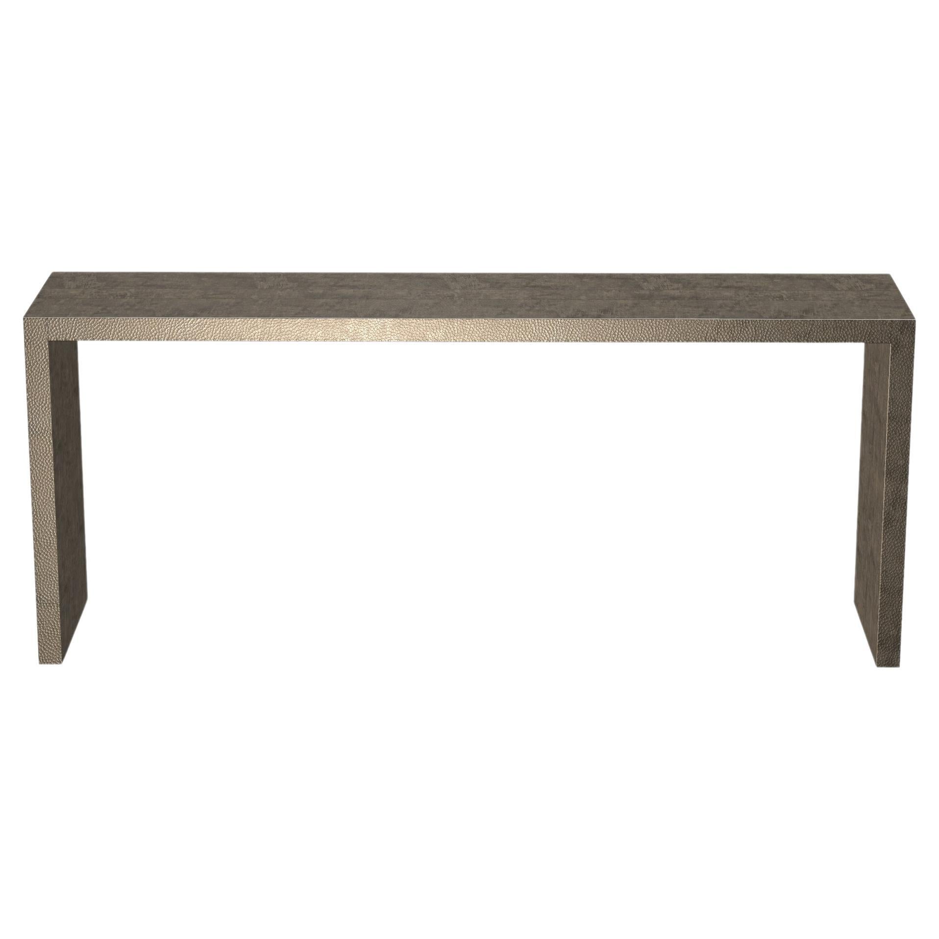 Art Deco Rectangular Console Tables Mid. Gehämmerte antike Bronze von Alison Spear im Angebot