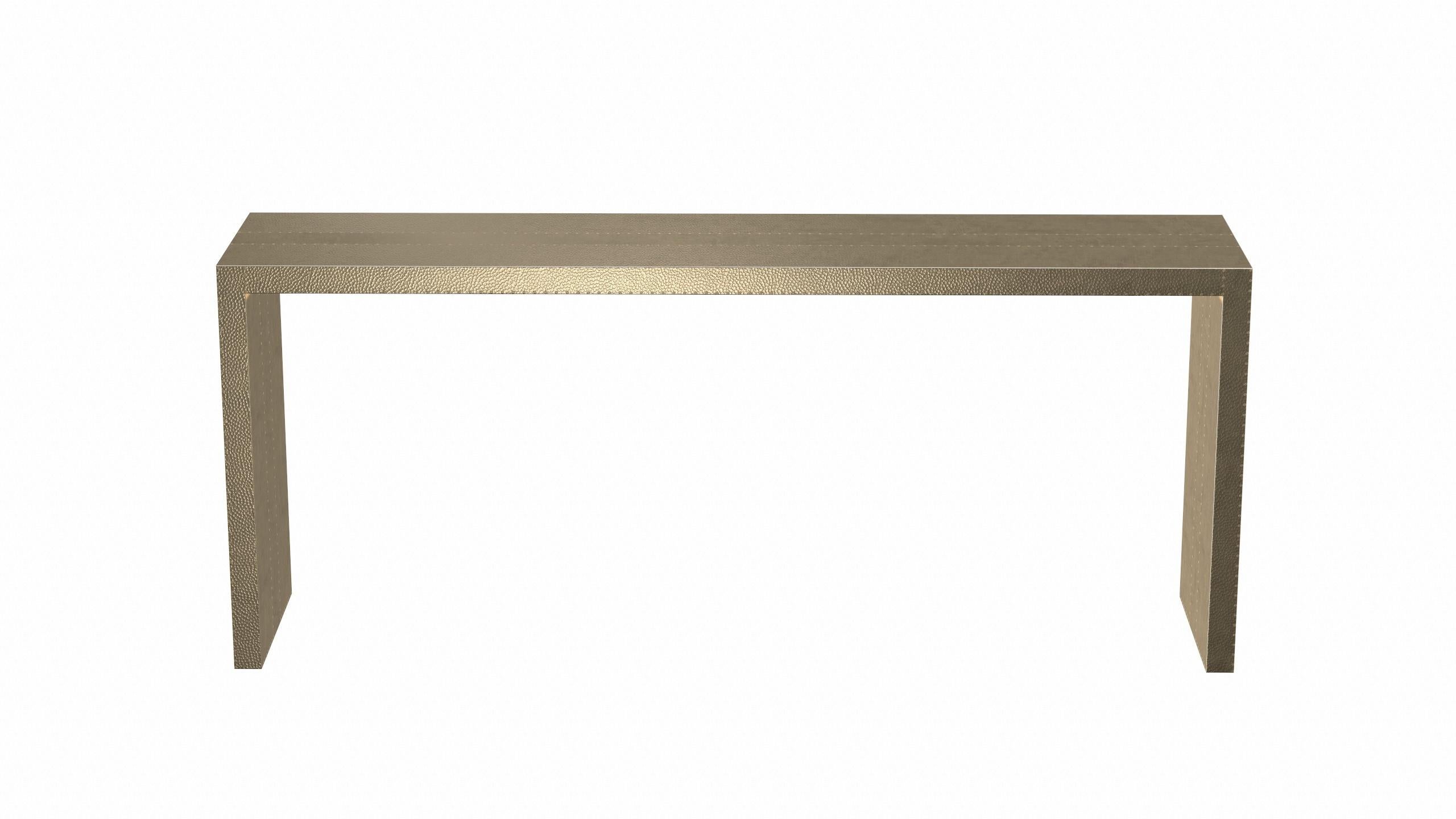 Woodwork Art Deco Rectangular Console Tables Mid. Hammered Brass by Alison Spear For Sale
