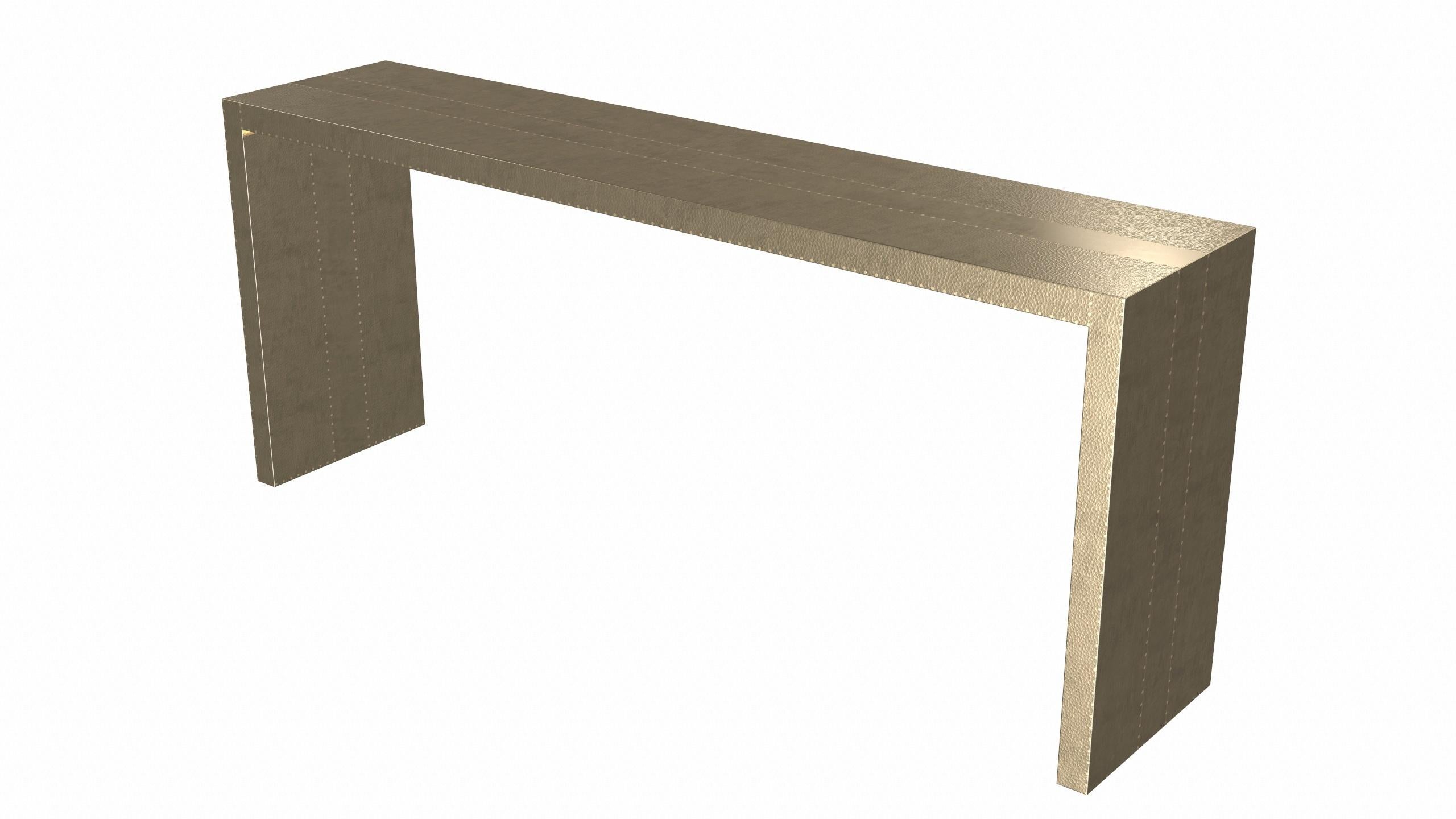 Contemporary Art Deco Rectangular Console Tables Mid. Hammered Brass by Alison Spear For Sale