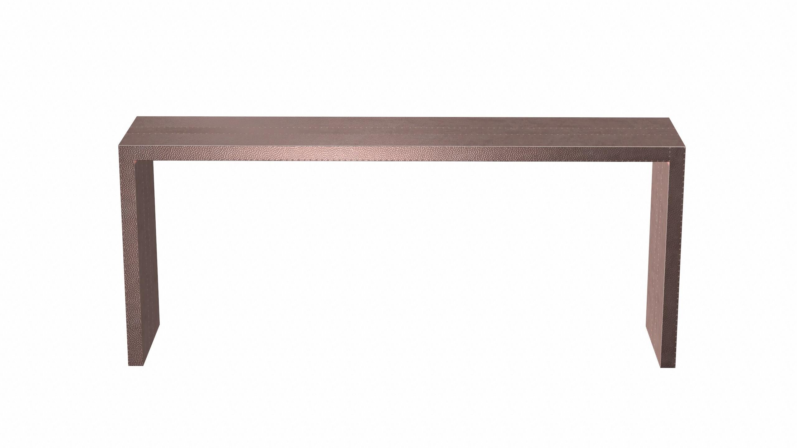 Hand-Carved Art Deco Rectangular Console Tables Mid. Hammered Copper by Alison Spear For Sale