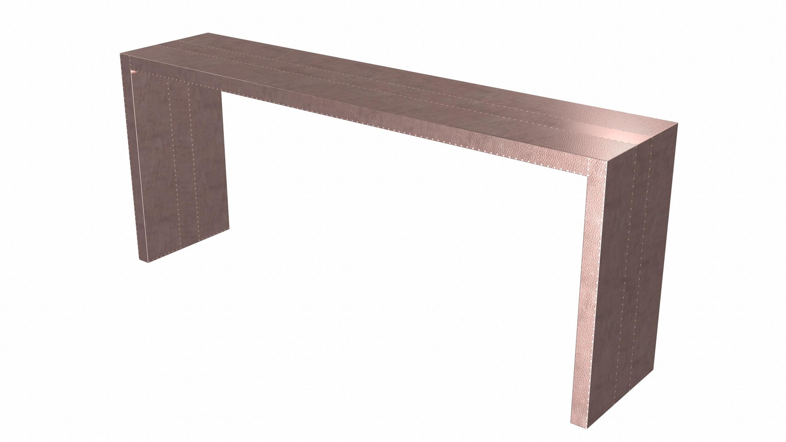 Contemporary Art Deco Rectangular Console Tables Mid. Hammered Copper by Alison Spear For Sale