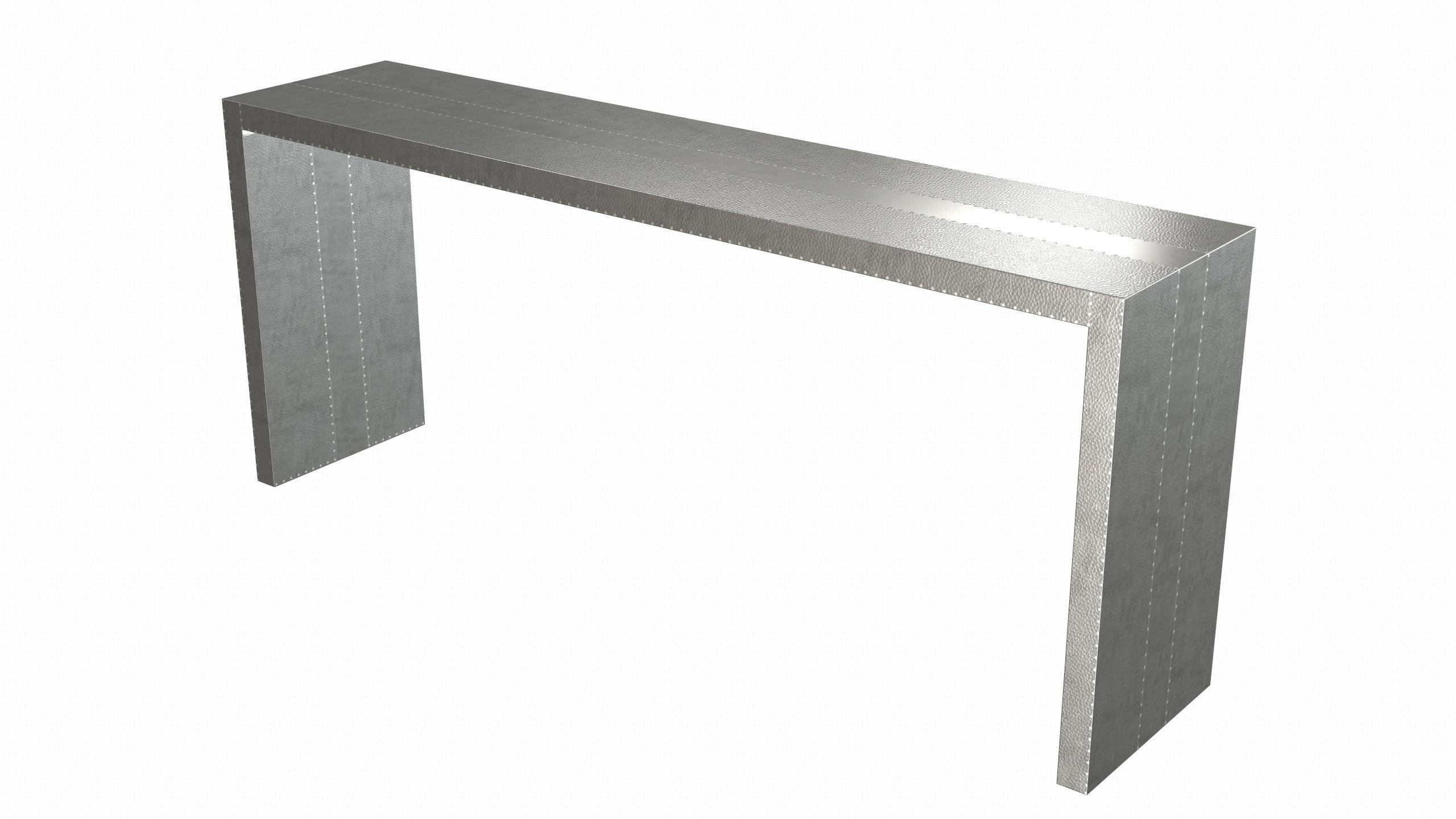 Contemporary Art Deco Rectangular Console Tables Mid. Hammered White Bronze by Alison Spear For Sale