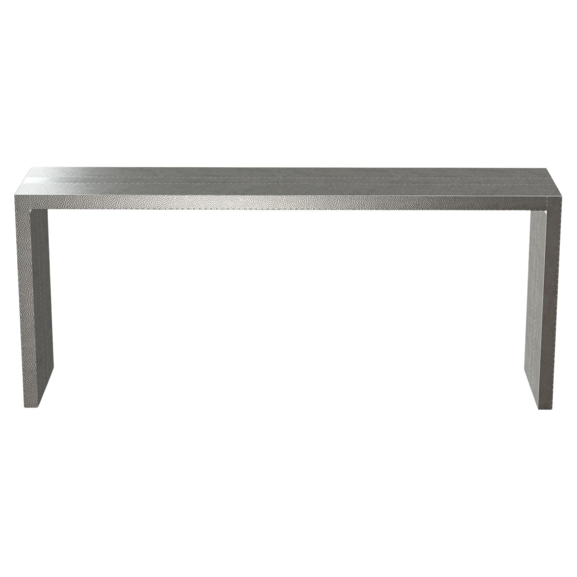 Art Deco Rectangular Console Tables Mid. Gehämmerte weiße Bronze von Alison Spear