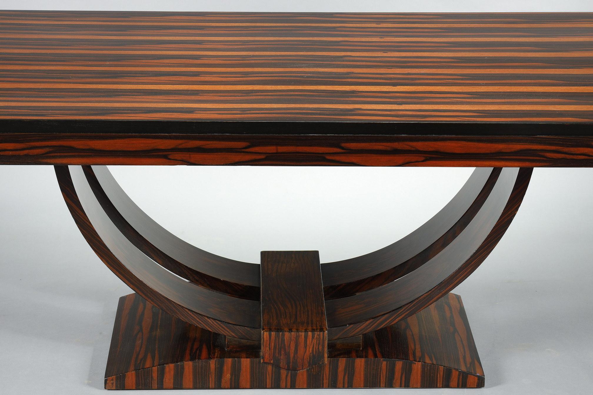 Table de salle à manger rectangulaire Art Déco en placage d'ébène de Macassard en vente 3