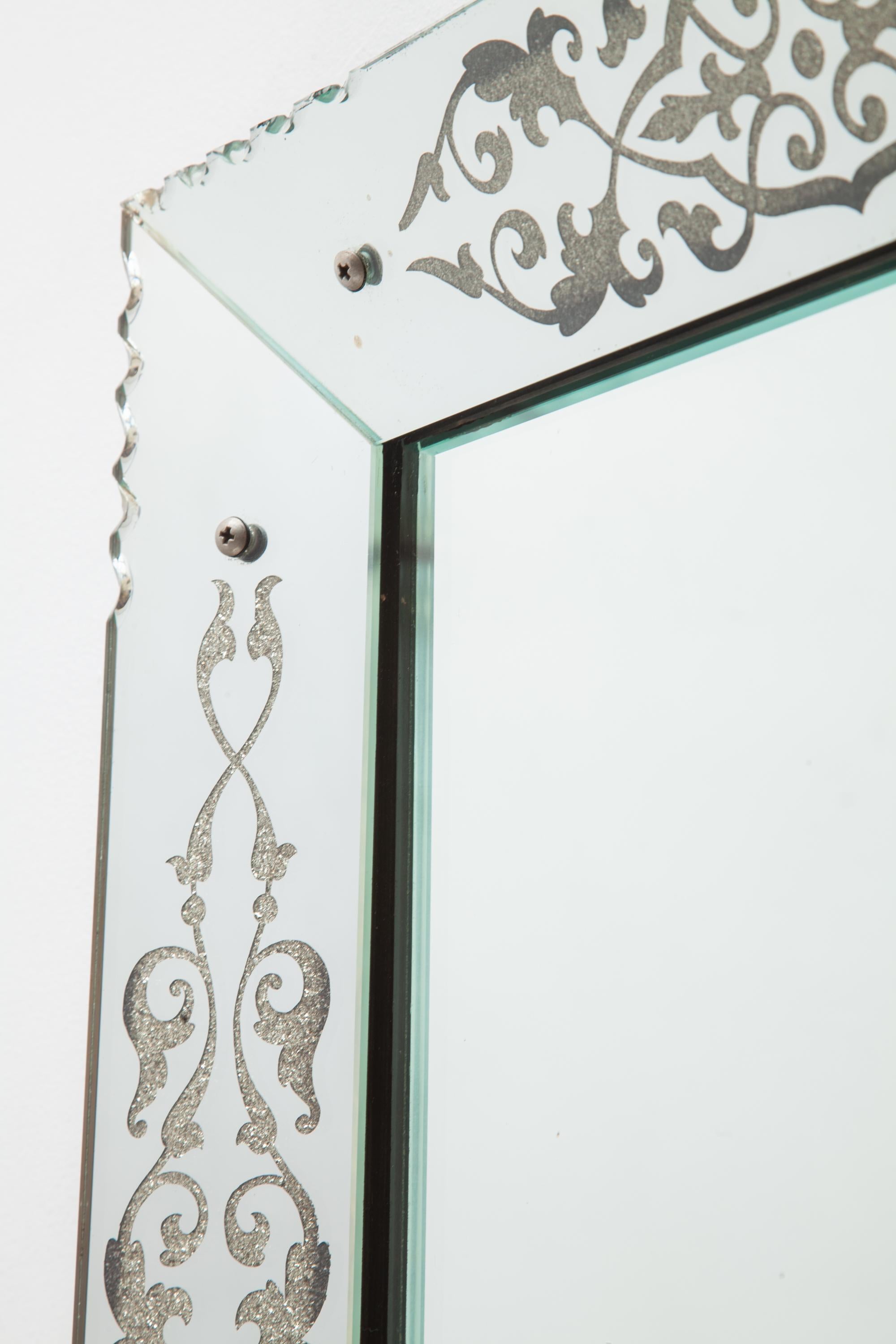 French Art Deco Rectangular Faceted Wall Hanging Mirror