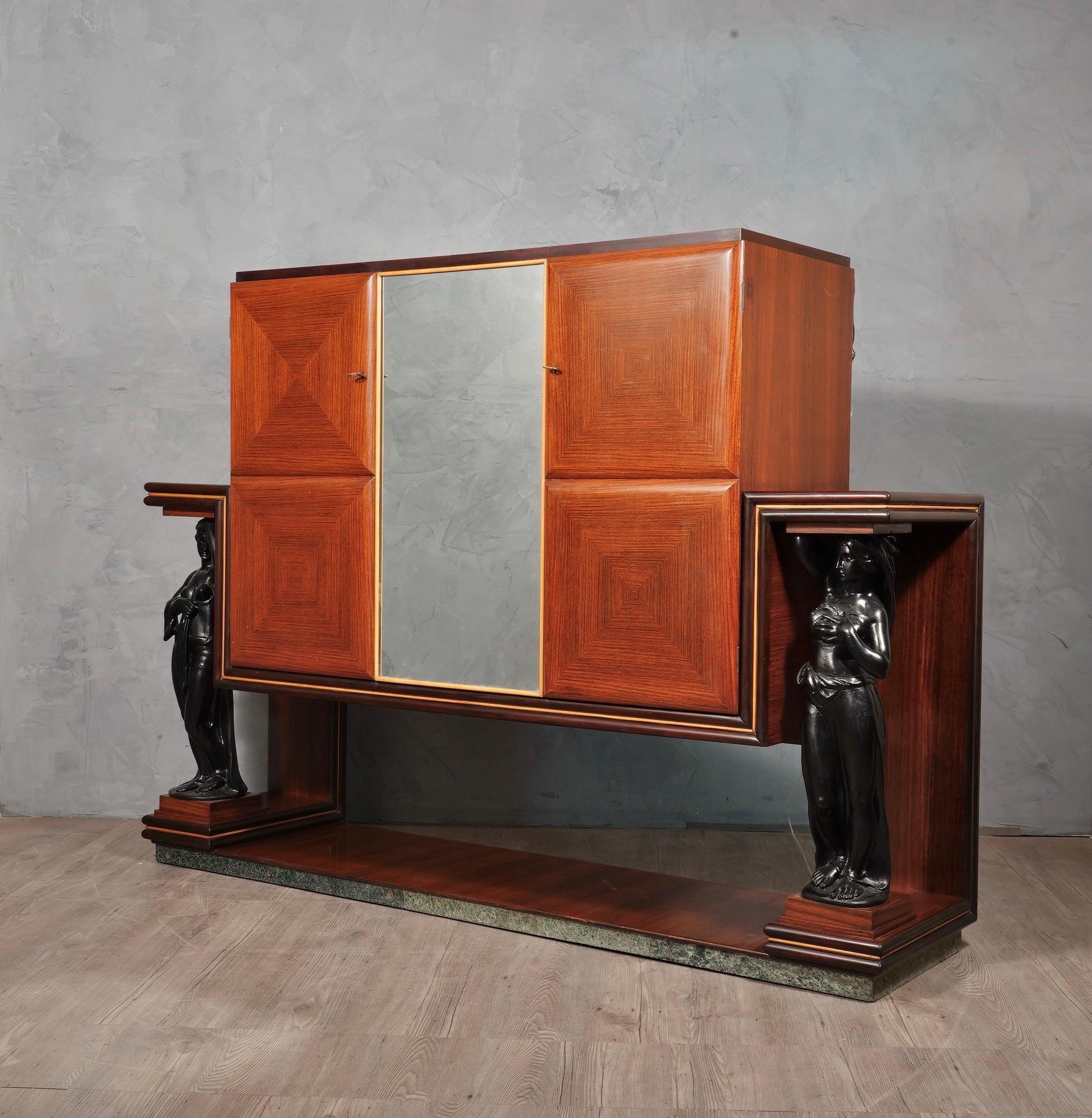 Mirror Art Deco Rectangular Italian Bar Cabinet, 1940