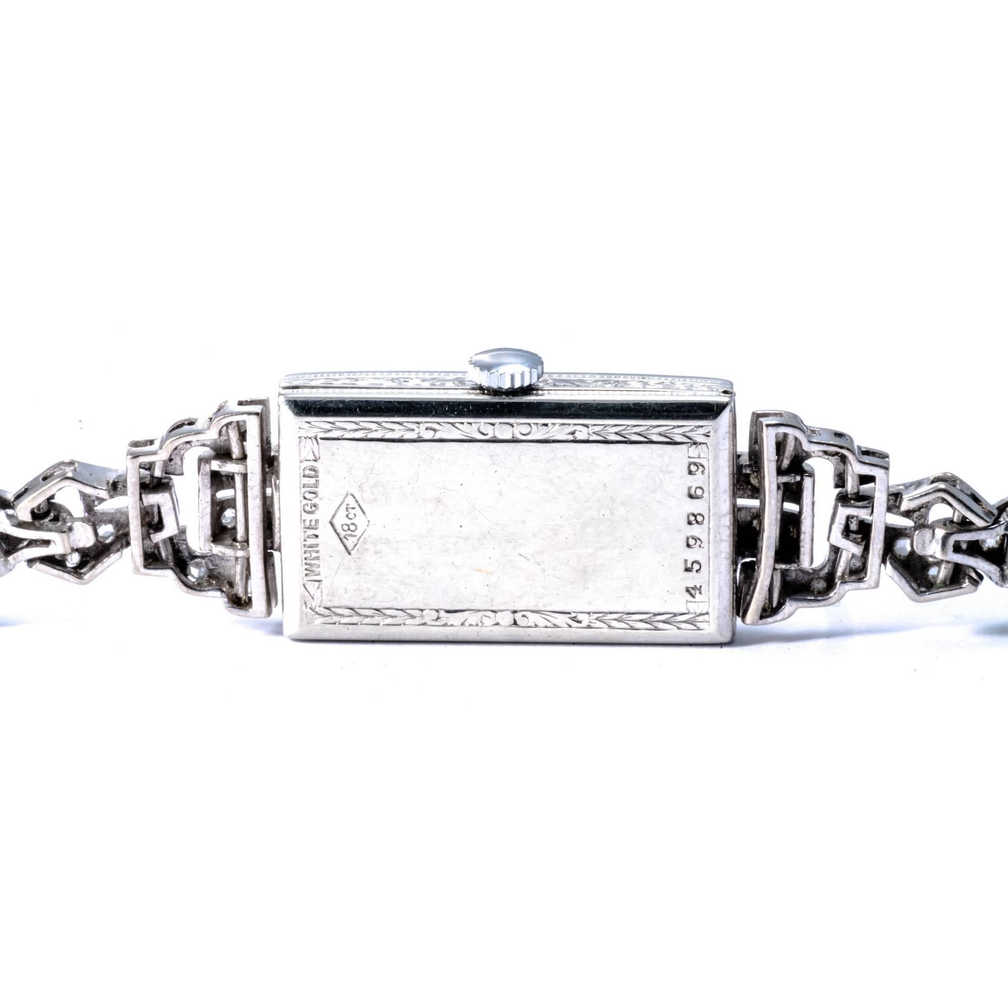  Genève ladies 18K White Gold Diamond art déco Rectangular Wristwatch, 1925 1