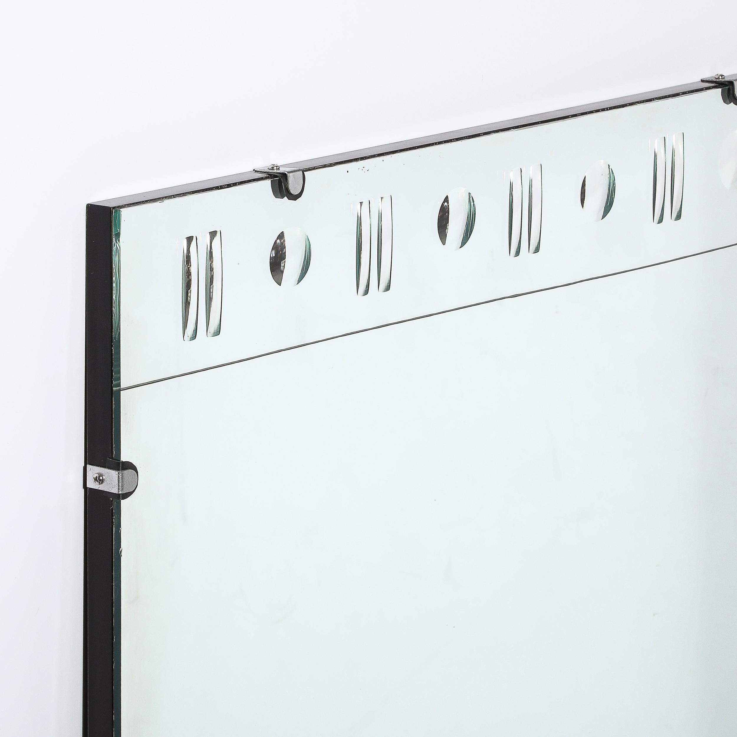 Mid-20th Century Art Deco Rectangular Mirror with Reversed Etched Geometric Detailing For Sale