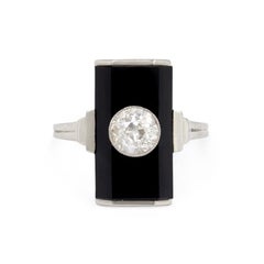 Art Deco Rectangular Onyx, Diamond, and White Gold Ring