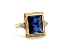 Art Deco Rectangular Sapphire Cocktail Ring 3ct Antique Original 1920's 14K Gold