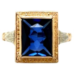 Art Deco Rectangular Sapphire Cocktail Ring 3ct Antique Original 1920
s 14K Gold