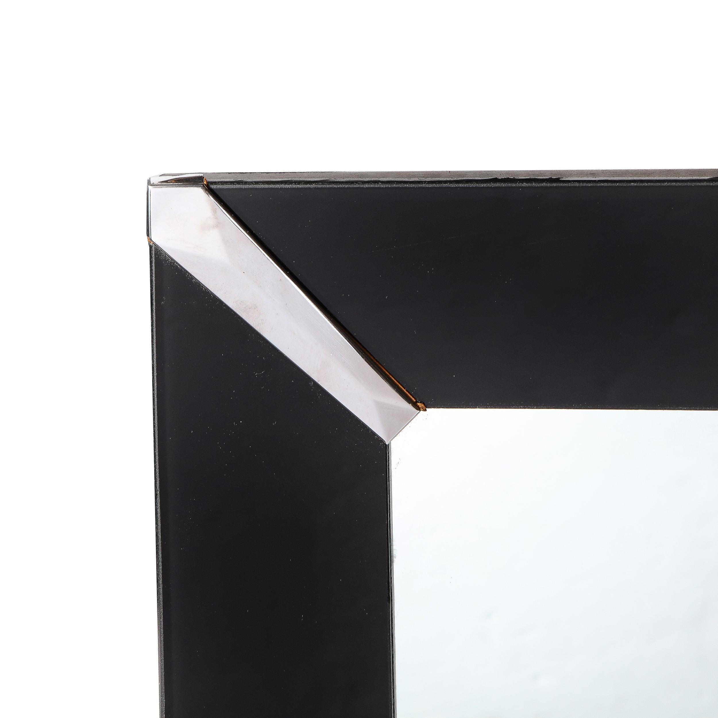 Mid-20th Century Art Deco Rectangular Shadow Box Vitrolite & Polished Chrome Wall Mirror