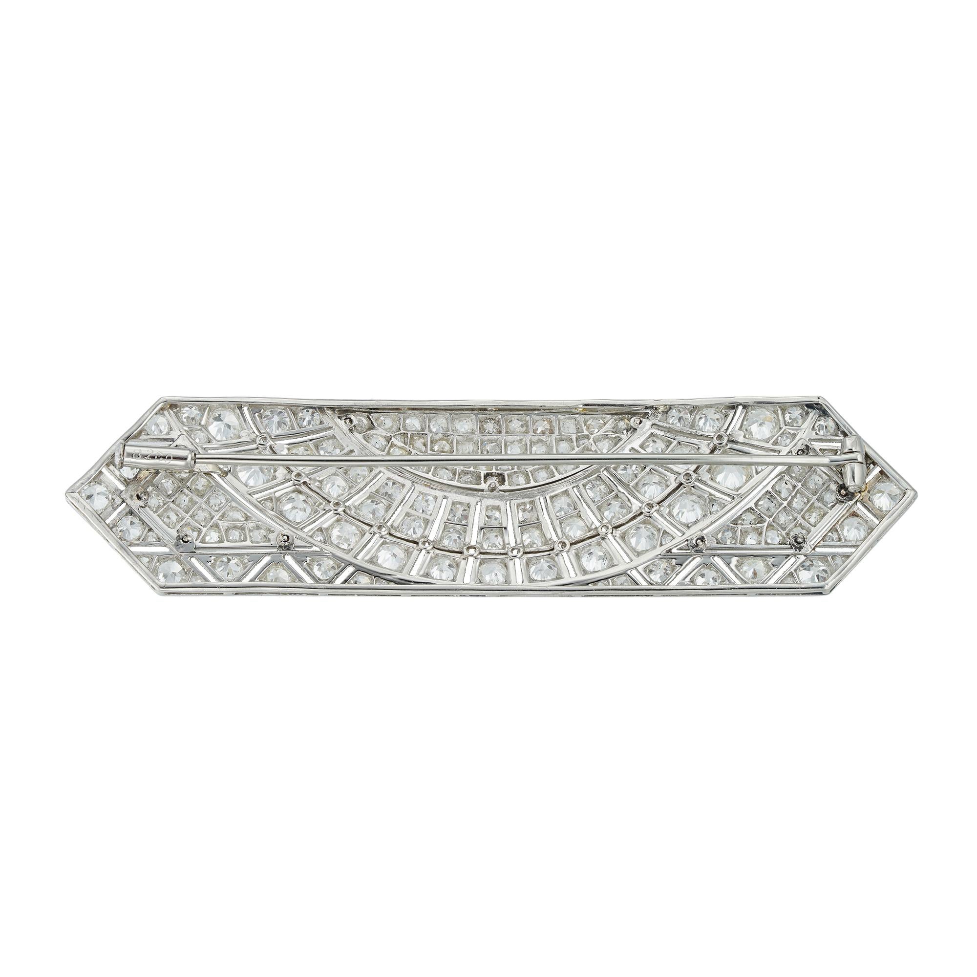 Art Deco Rectangular Sunburst Diamond Brooch - image 4