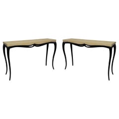 Art Deco Rectangular Wood and Goat Skin French Console Tables, 1920