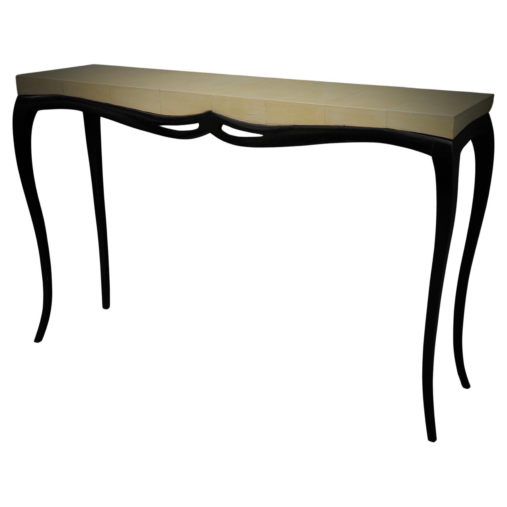 Rechteckige französische Konsolentische aus Holz und Ziegenleder im Art déco-Stil, 1920 im Angebot