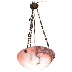 Art Decò Red and Pink  Alabaster Chandelier, 1920