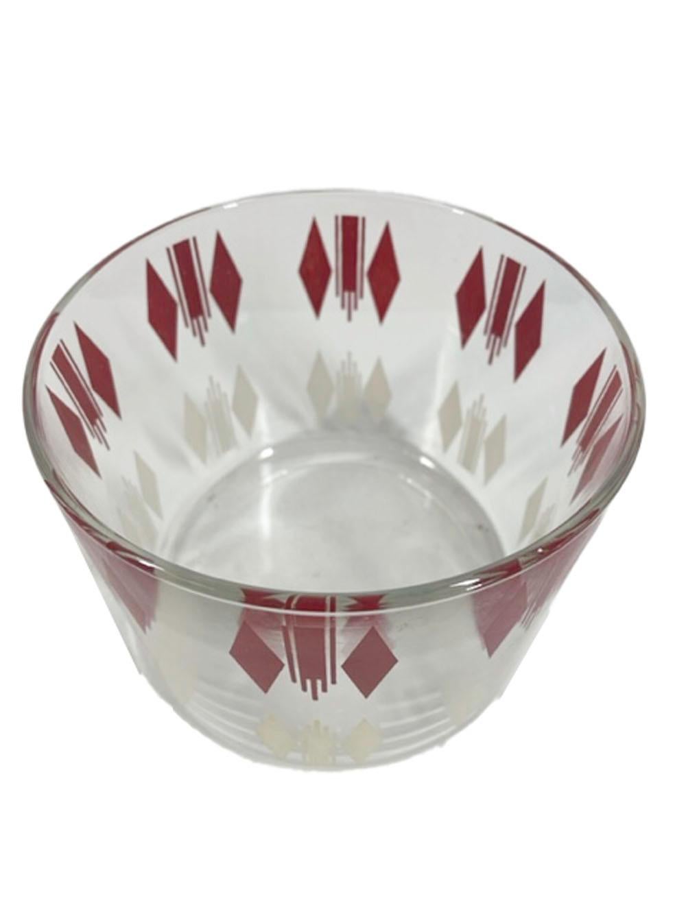 20th Century Art Deco Red and White Enamel Decorated Cocktail Shaker, Ice Bowl and 4 Glasses For Sale