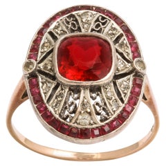 Antique Art Deco Red and White Paste "Diamond" Ring