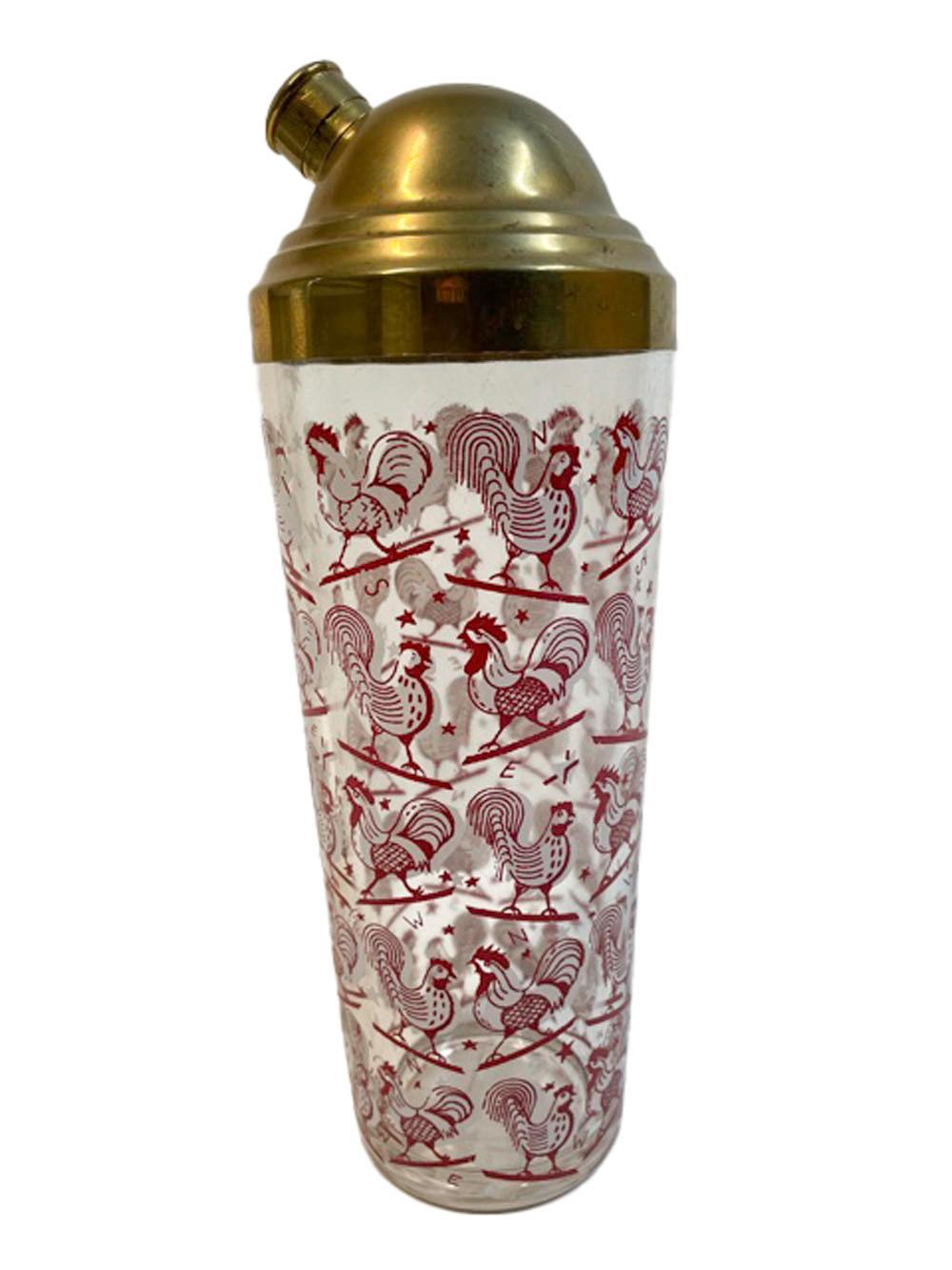 American Art Deco Red and White Rooster Cocktail Shaker