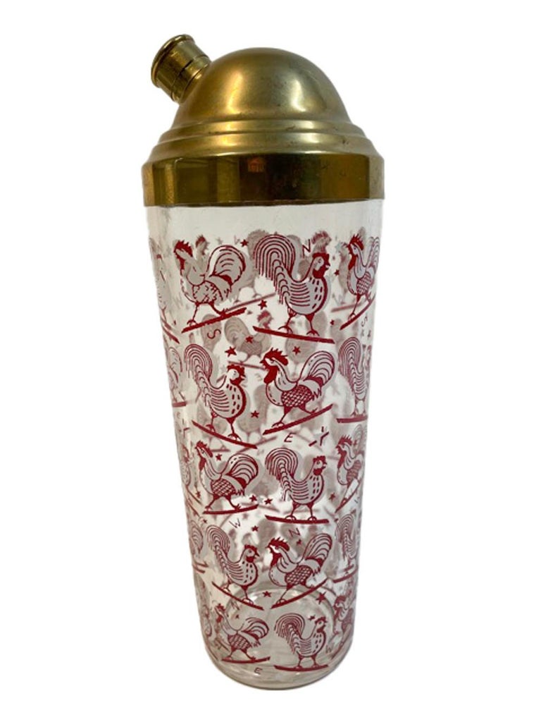 Art Deco Red and White Rooster Cocktail Shaker In Good Condition For Sale In Nantucket, MA