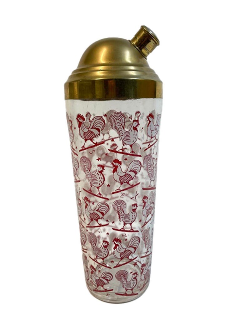 20th Century Art Deco Red and White Rooster Cocktail Shaker For Sale