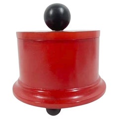 Art Deco Red Bakelite Box of Cylindrical Form, Black Bakelite Ball Feet and Knob