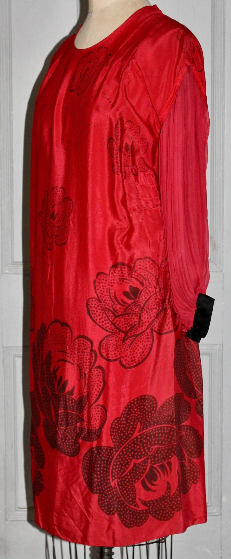 Art Deco Red Chiffon 'Flapper' Dress, Manner Dufy & Poiret