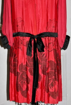 Art Deco Red Chiffon 'Flapper' Dress, manner Dufy & Poiret