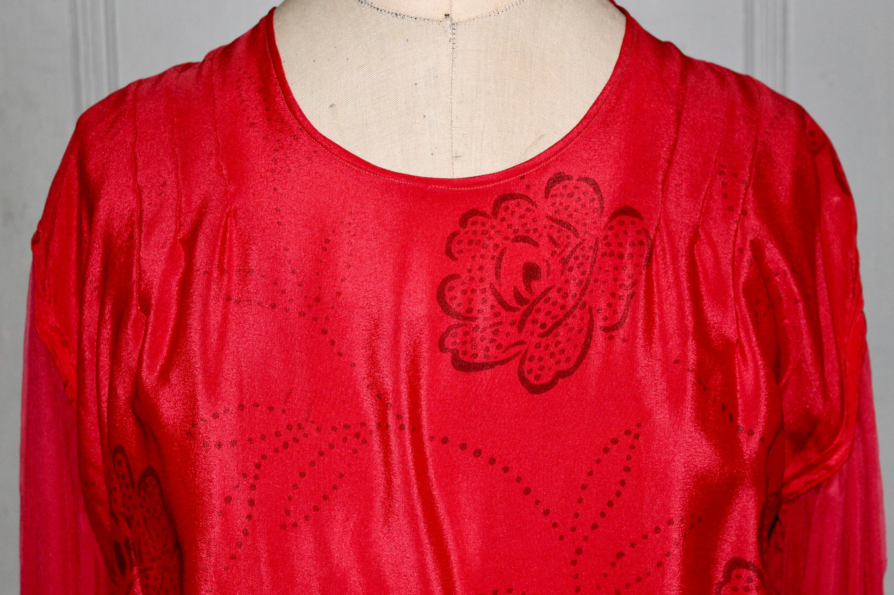 Rotes Chiffon-Kleid „Flapper“ im Art déco-Stil, manner Dufy & Poiret im Angebot 2