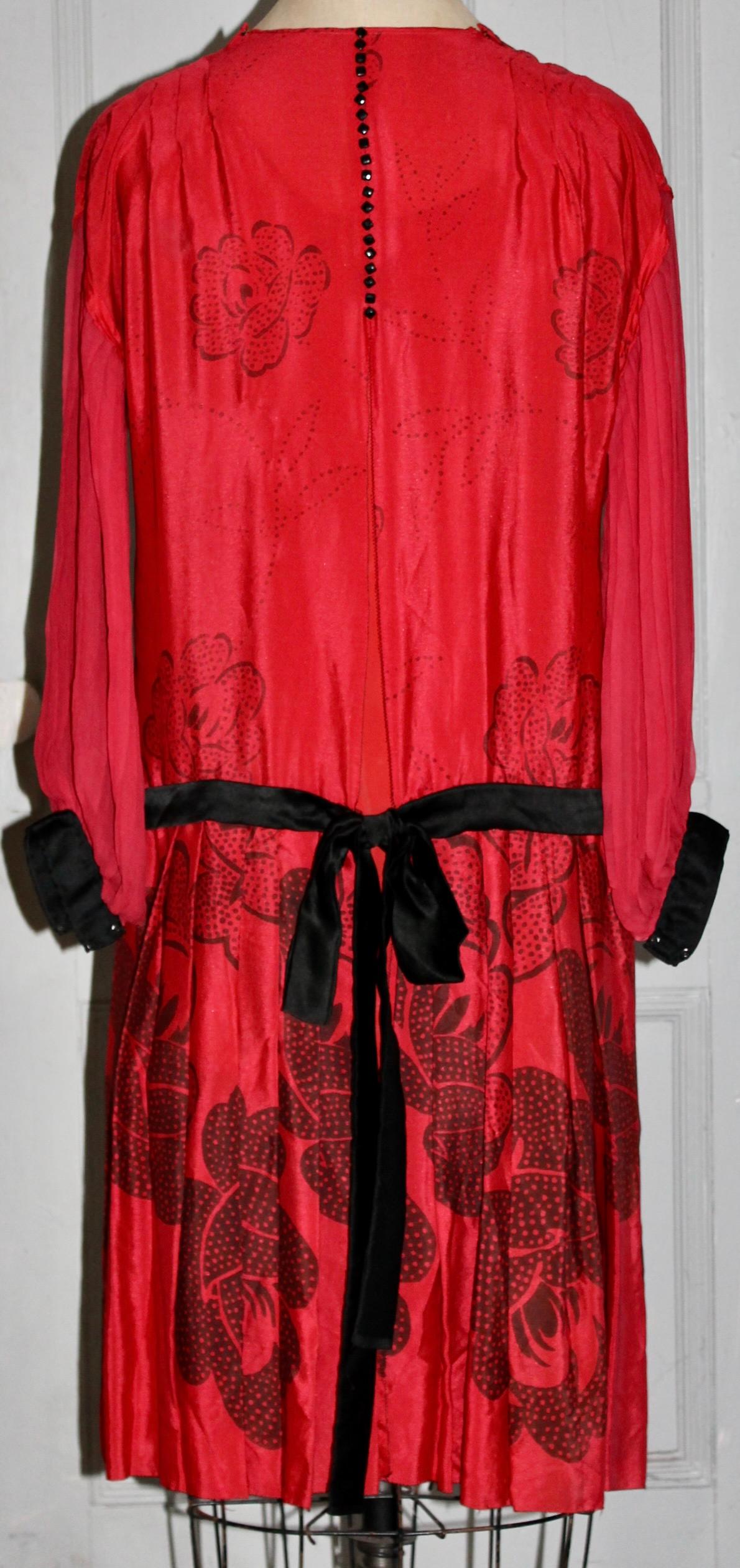 Rotes Chiffon-Kleid „Flapper“ im Art déco-Stil, manner Dufy & Poiret im Angebot 5