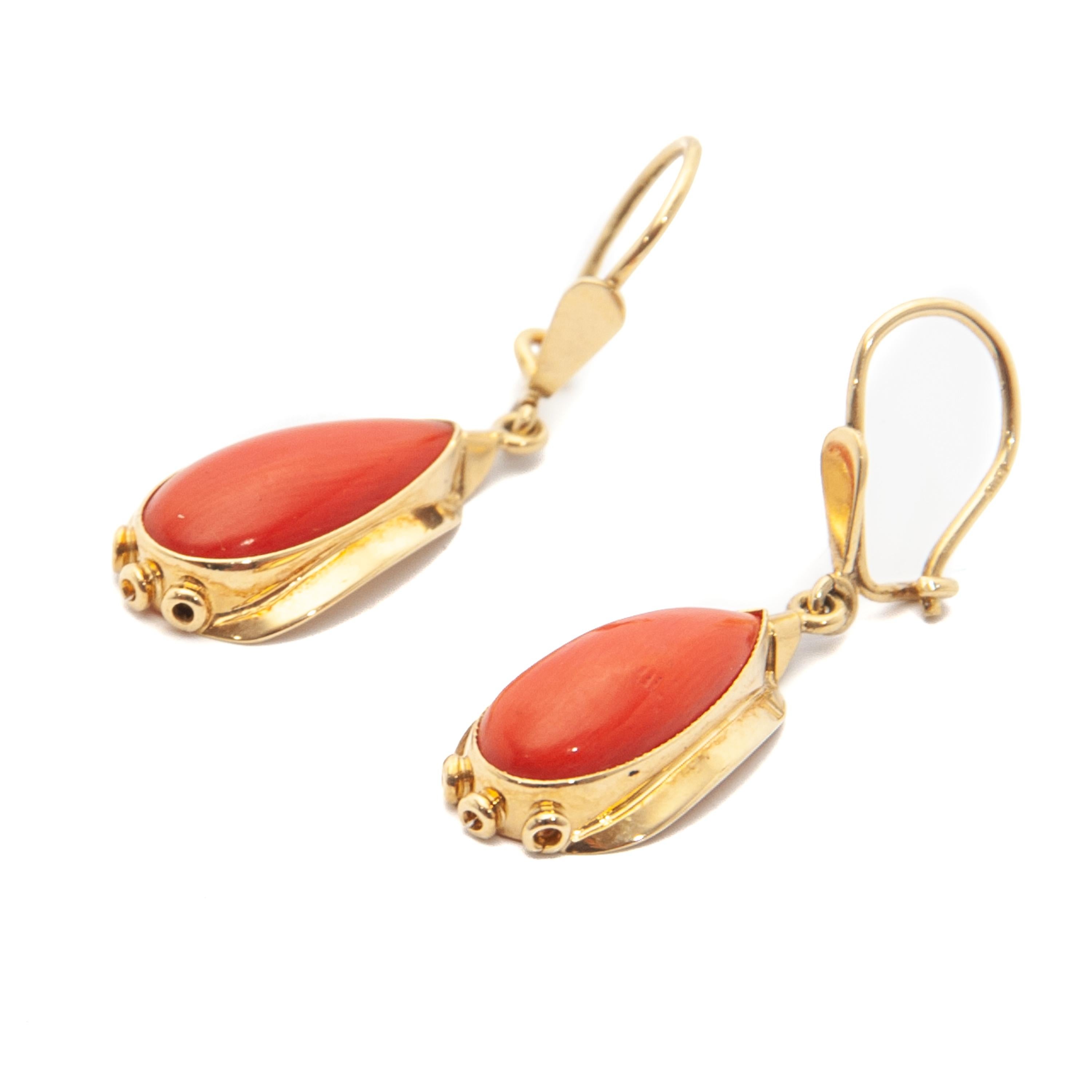 red coral earrings 14k gold