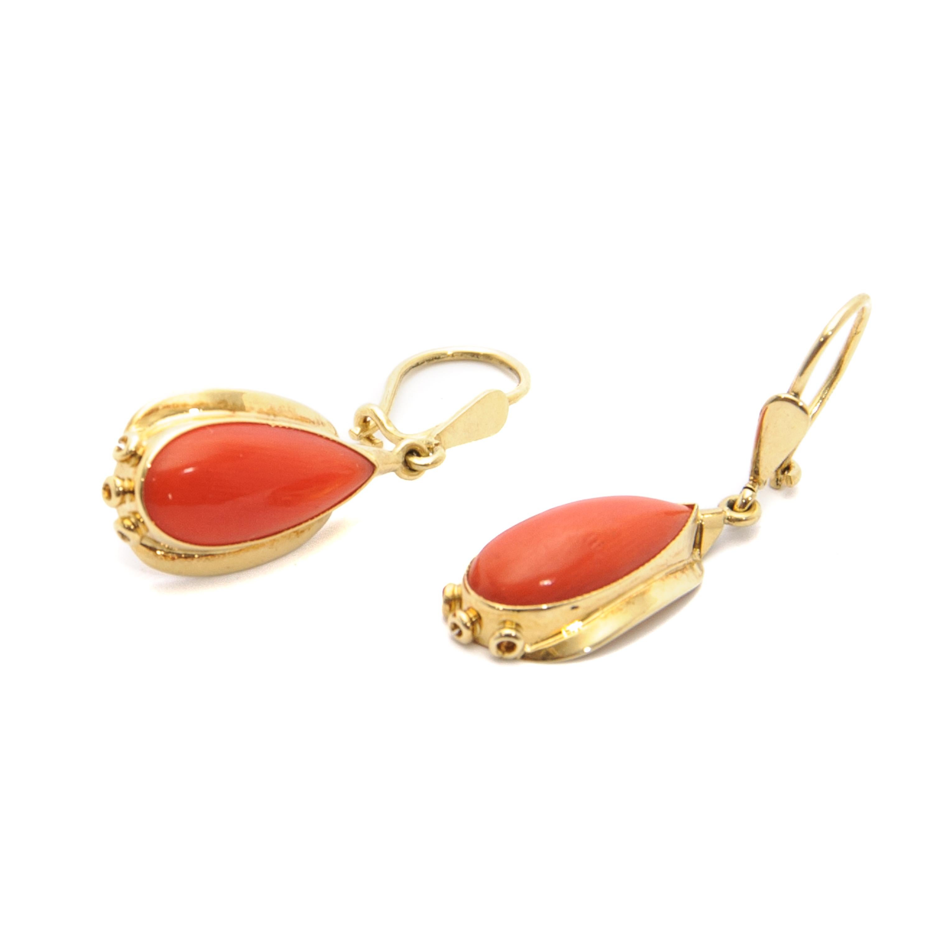 14 Karat Gold Coral Dangle Earrings For Sale 1