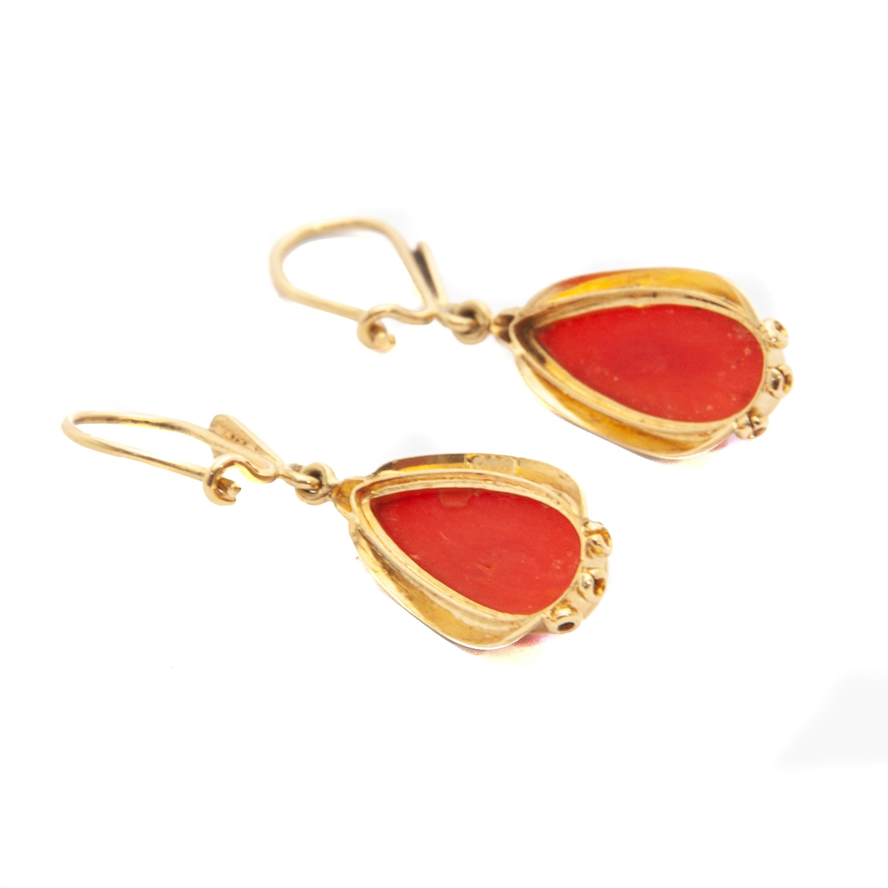 14 Karat Gold Coral Dangle Earrings For Sale 3