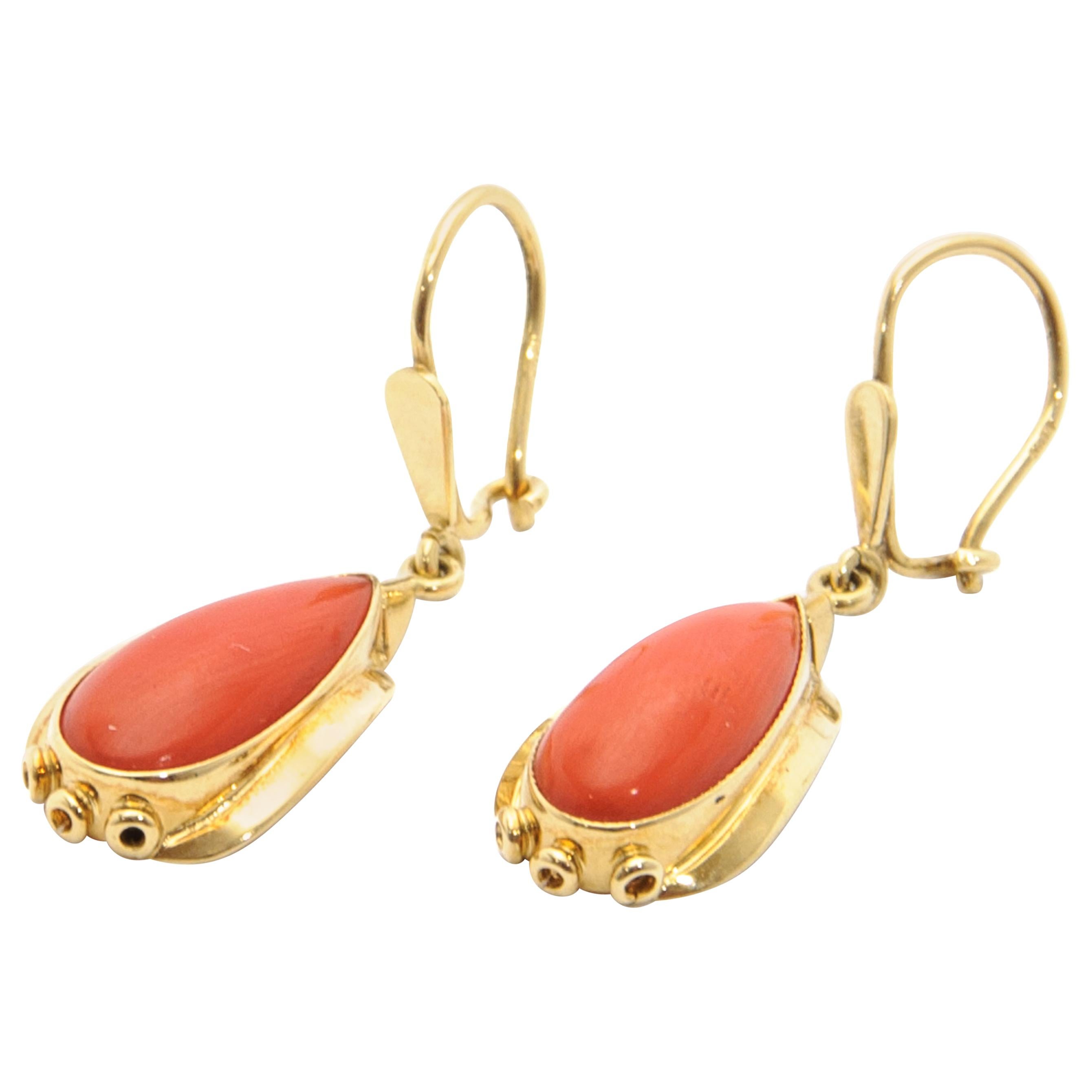 14 Karat Gold Coral Dangle Earrings