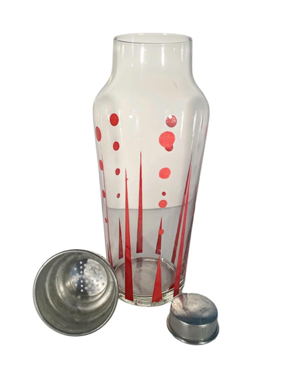Art Deco Red Enamel Decorated Four Piece Cocktail Shaker / Ice Bucket Suite For Sale 4