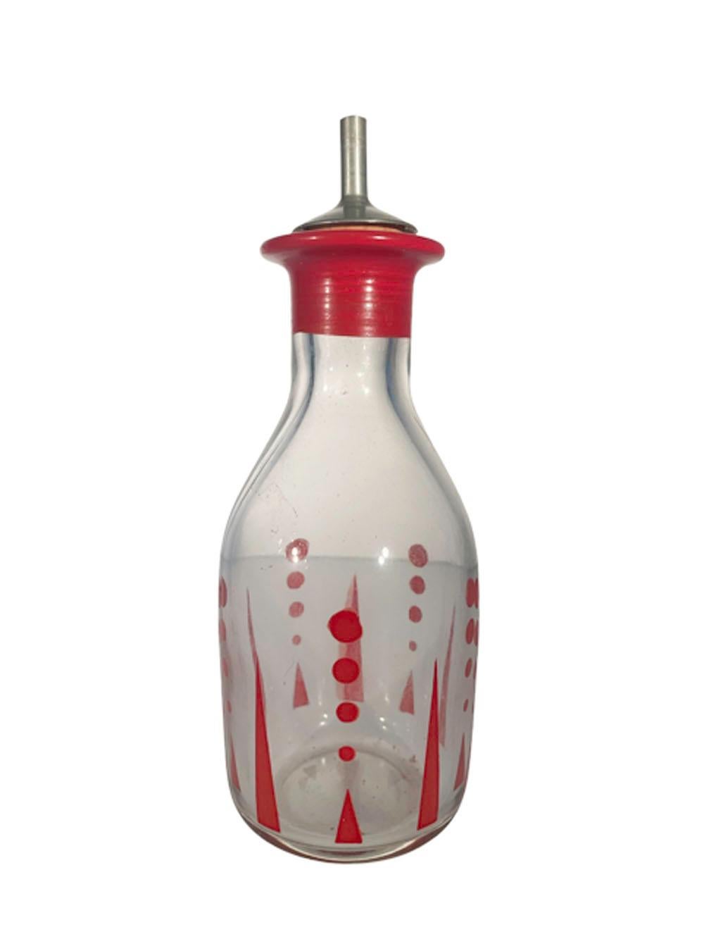 Glass Art Deco Red Enamel Decorated Four Piece Cocktail Shaker / Ice Bucket Suite For Sale