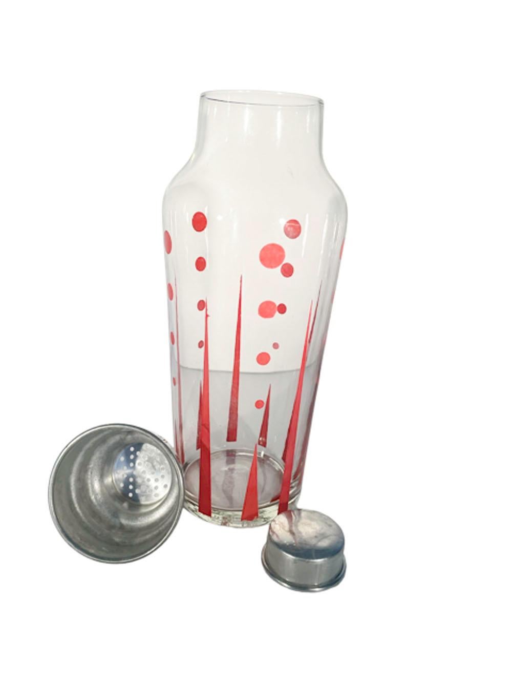 Art Deco Red Enamel Decorated Four Piece Cocktail Shaker / Ice Bucket Suite For Sale 3