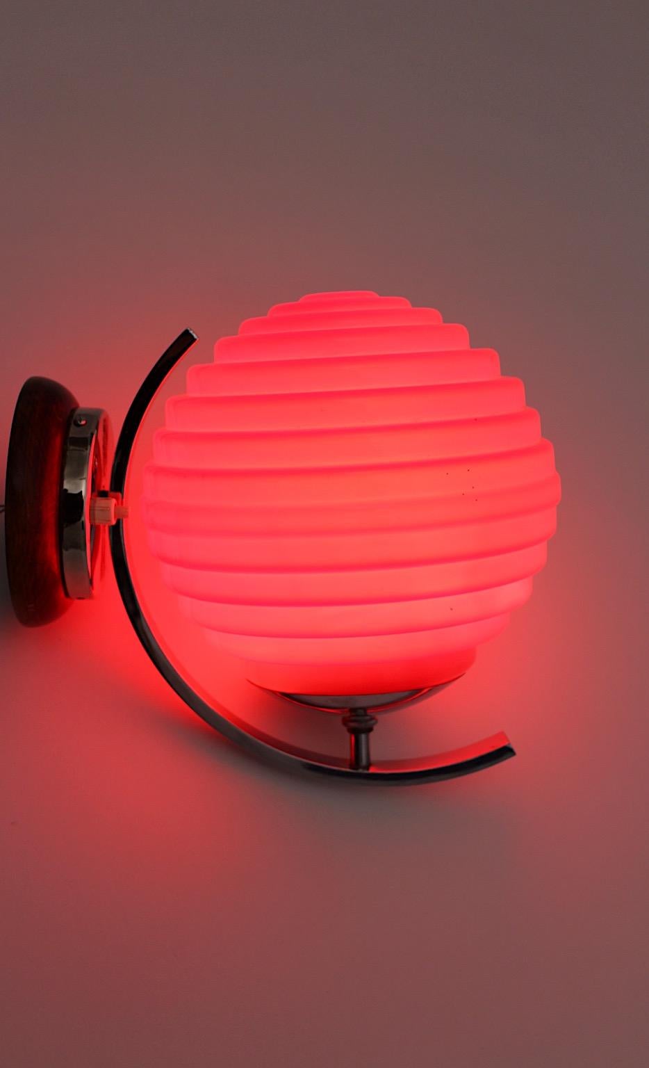 Art Deco Red Glass Chromed Metal Sconce Wall Light Lampion 1920s Austria In Good Condition For Sale In Vienna, AT