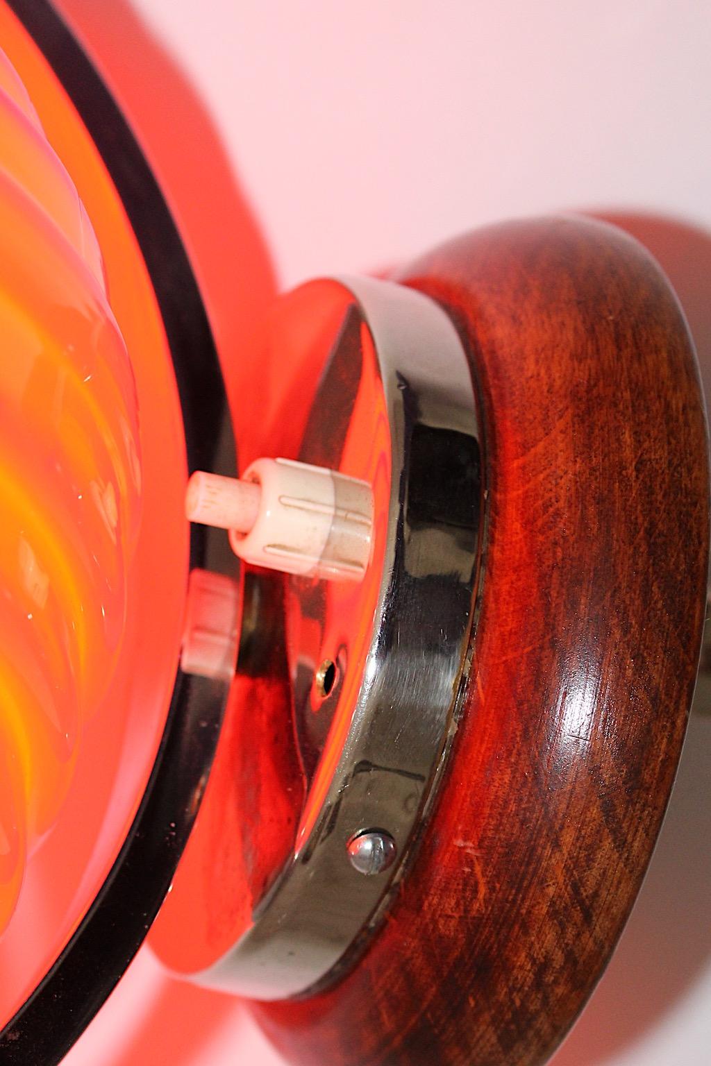 Early 20th Century Art Deco Red Glass Chromed Metal Sconce Wall Light Lampion 1920s Austria For Sale