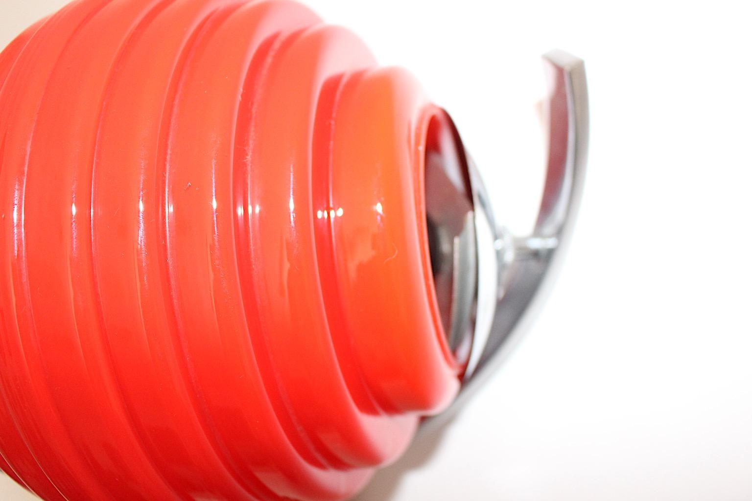 Art Deco Red Glass Chromed Metal Sconce Wall Light Lampion 1920s Austria For Sale 1