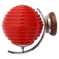 Art Deco Red Glass Chromed Metal Sconce Wall Light Lampion 1920s Austria