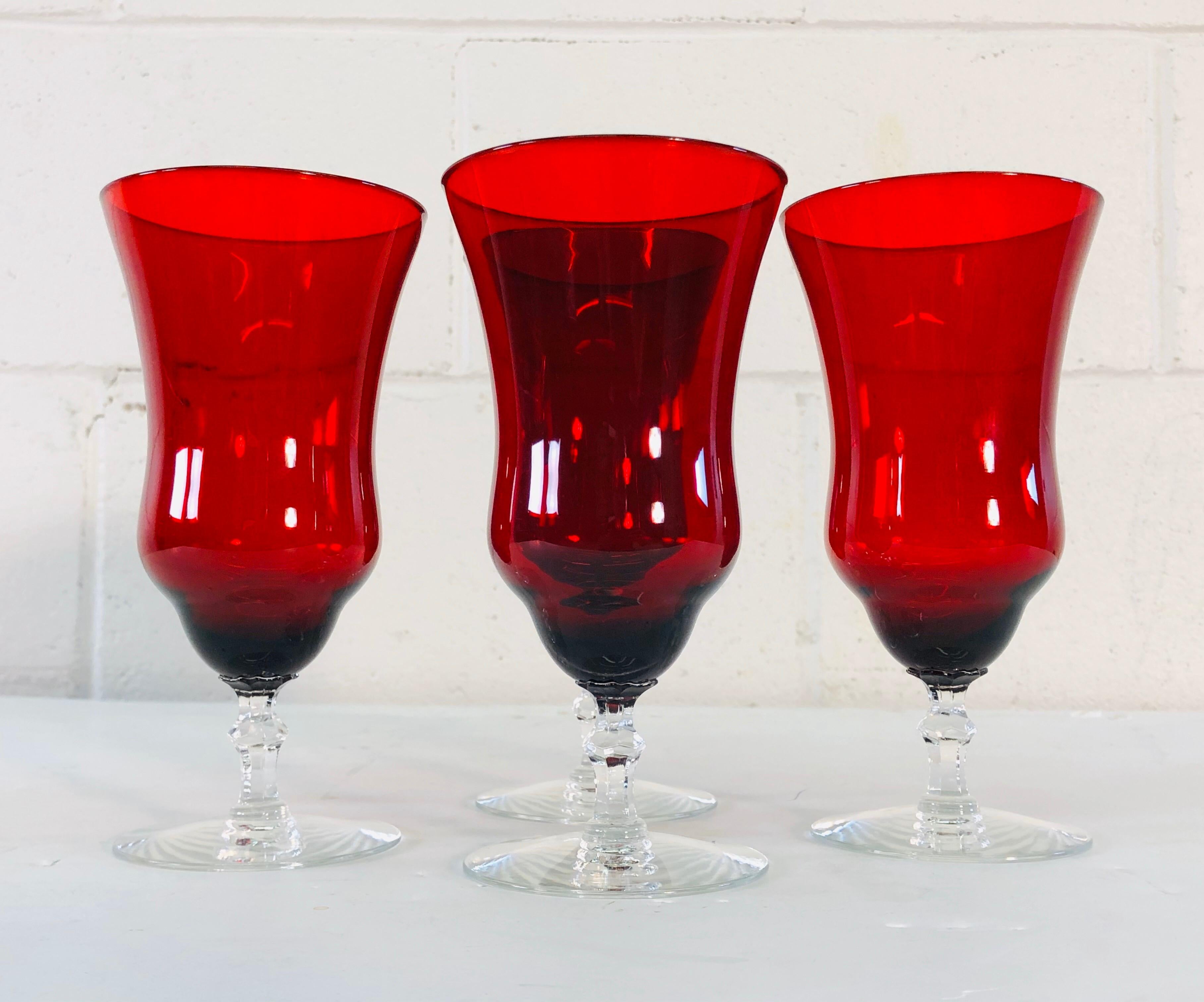 Art Deco Red Glass Stems, Set of 9 5