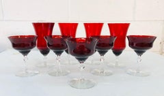 Art Deco Red Glass Stems, Set of 9