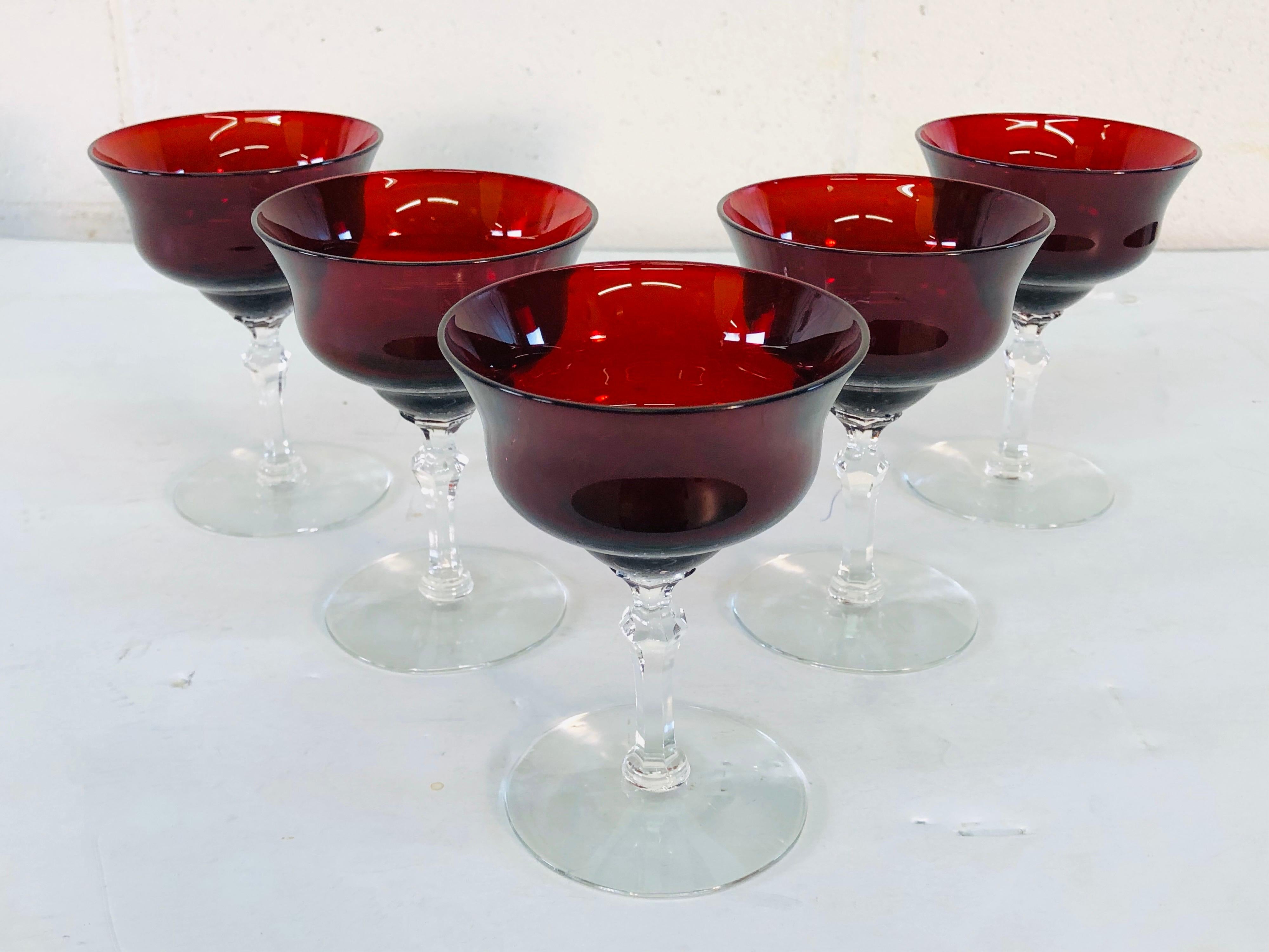 Art Deco Red Glass Stems, Set of 9 1