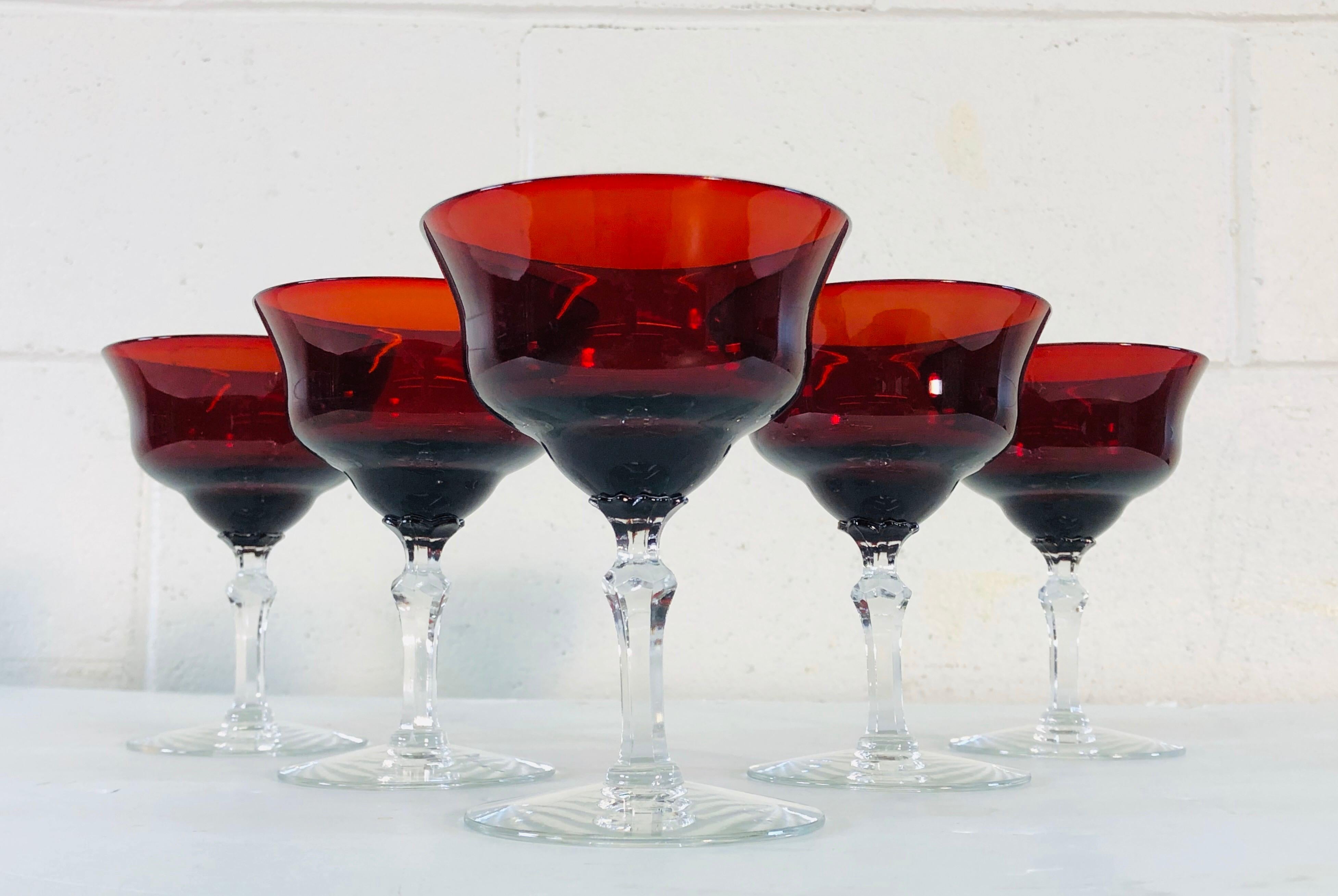 Art Deco Red Glass Stems, Set of 9 3