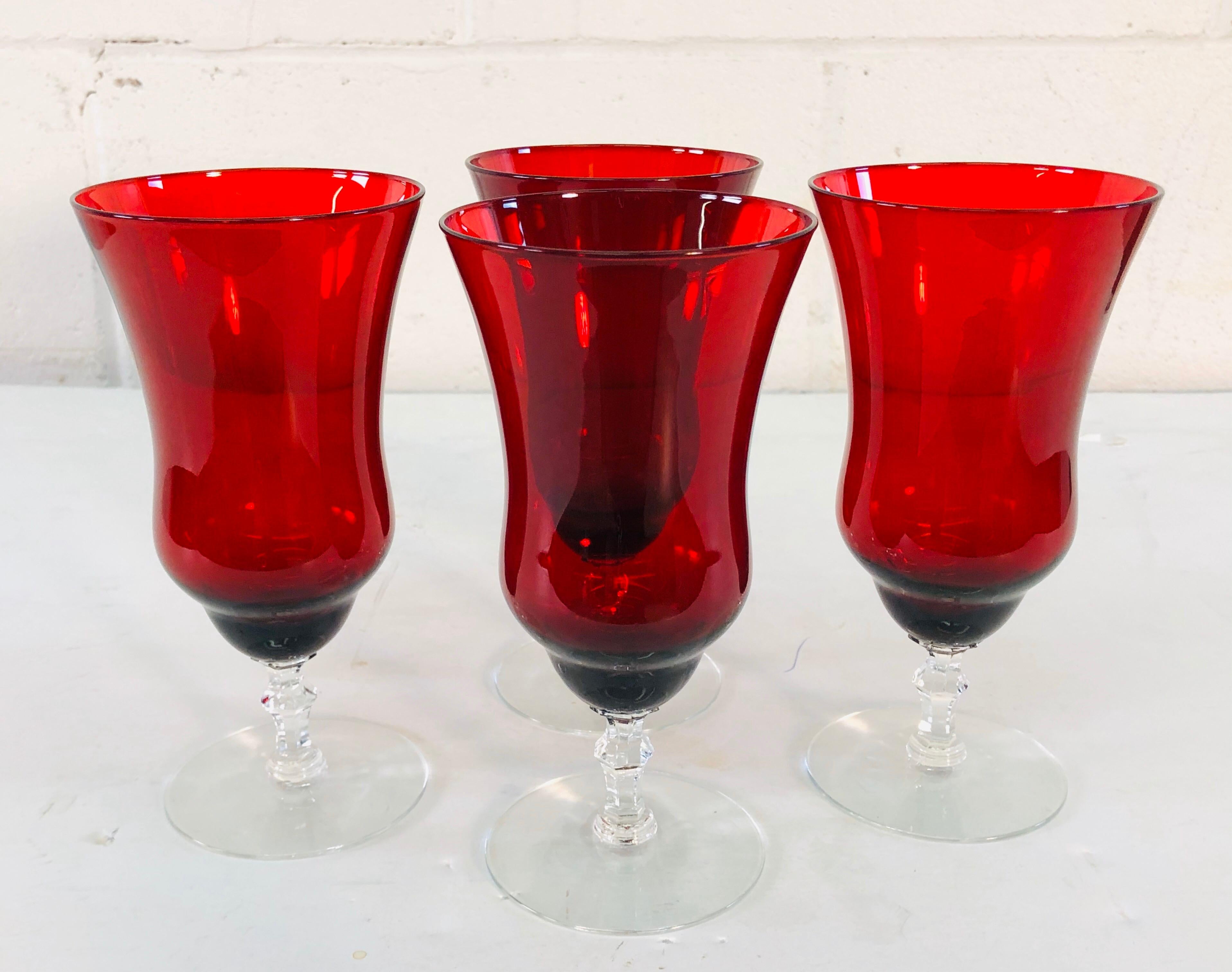 Art Deco Red Glass Stems, Set of 9 4