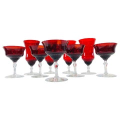 Art Deco Red Glass Stems, Set of 9